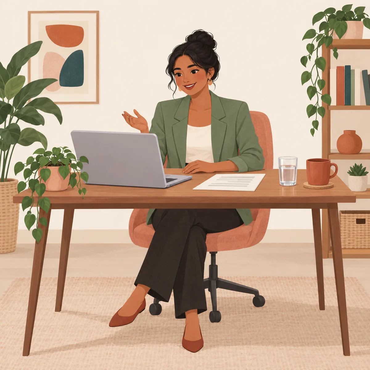 A young professional practising a job interview over a video call